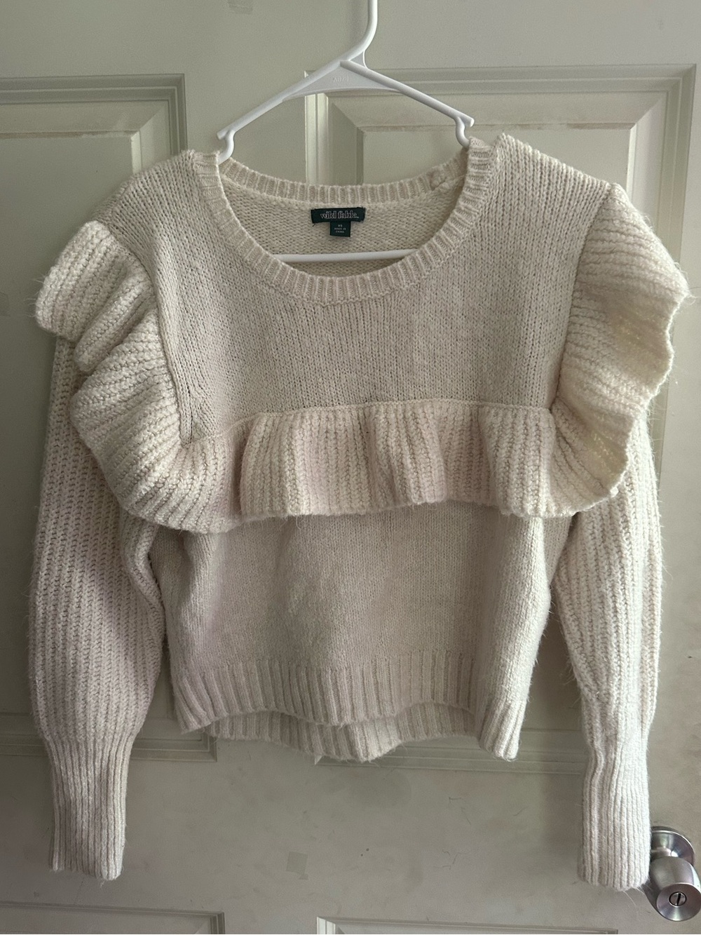 wild fable Cream Ruffle-Trim Crewneck Sweater